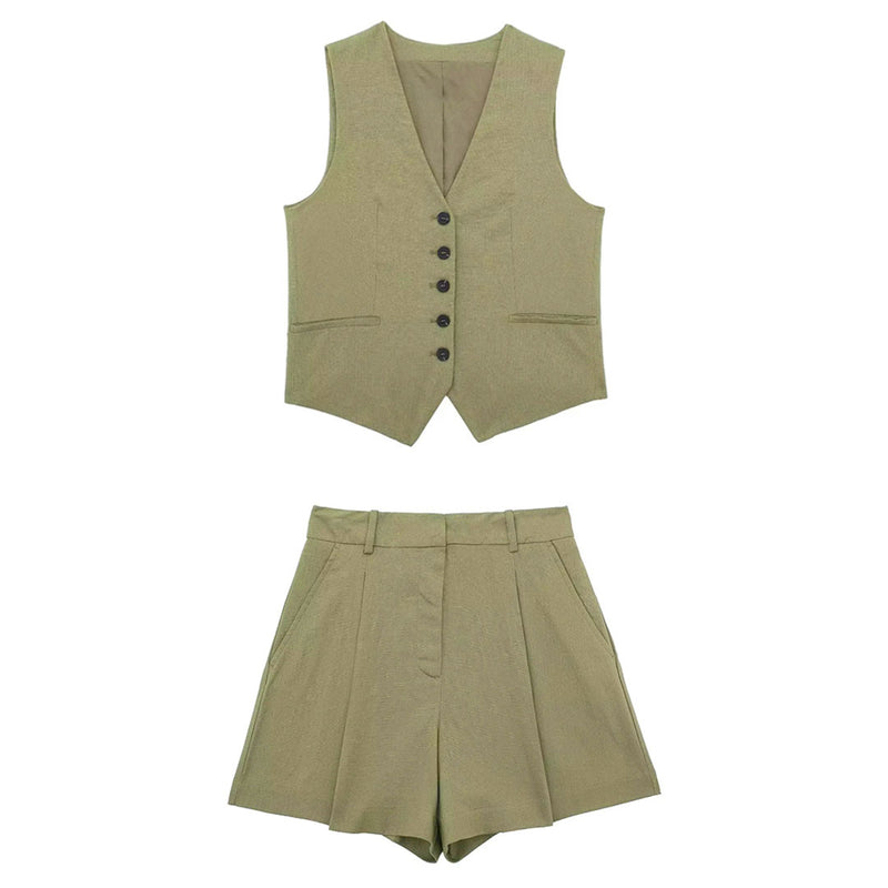 Conjunto Tiffani short médio e colete em alfaiataria